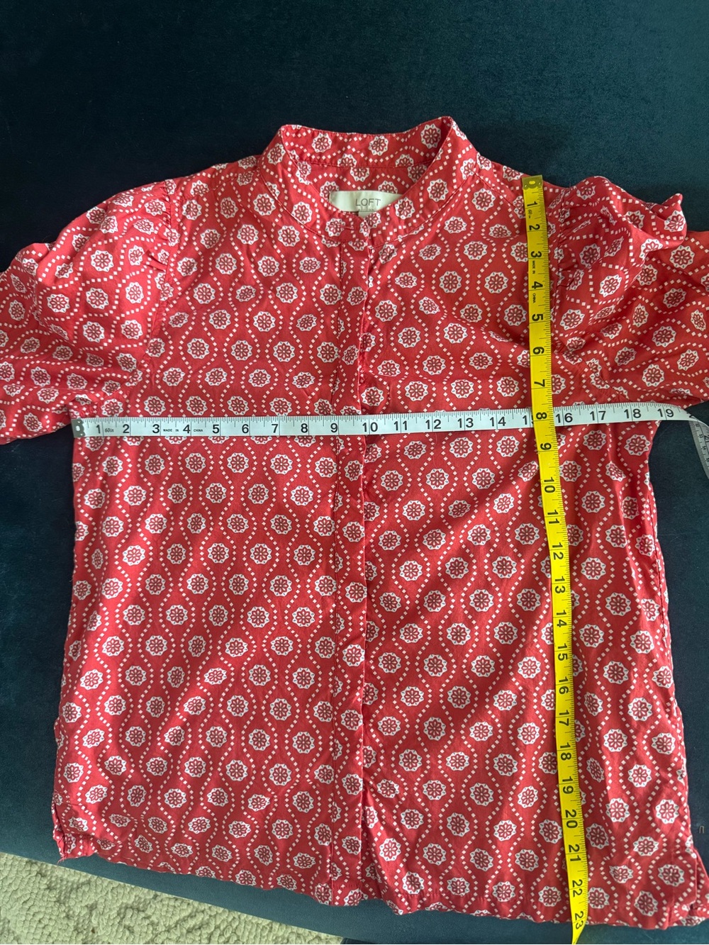 LOFT Floral Red Patterned Button-Front Top - Picture 4 of 5